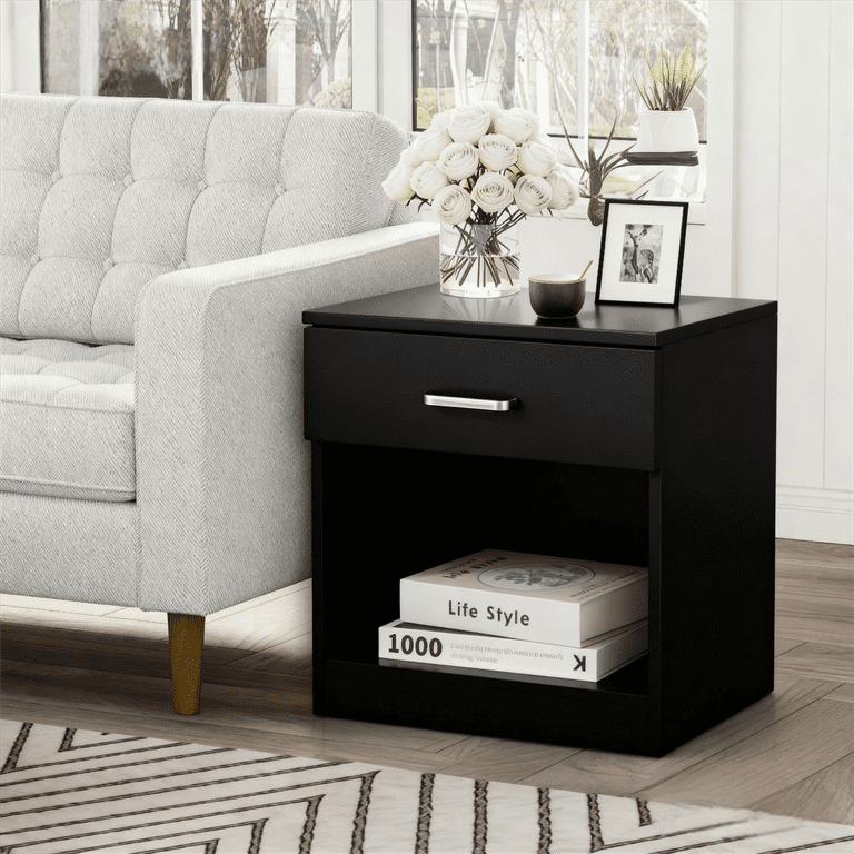 Zimtown Black Nightstand Set of 2, Small Beside Tables with Drawer
