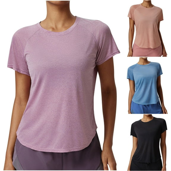 FRSASU Workout Tops for Women Breathable Loose Fit Yoga T Shirts Short Sleeve Running Gym Athletic Tee Top Purple