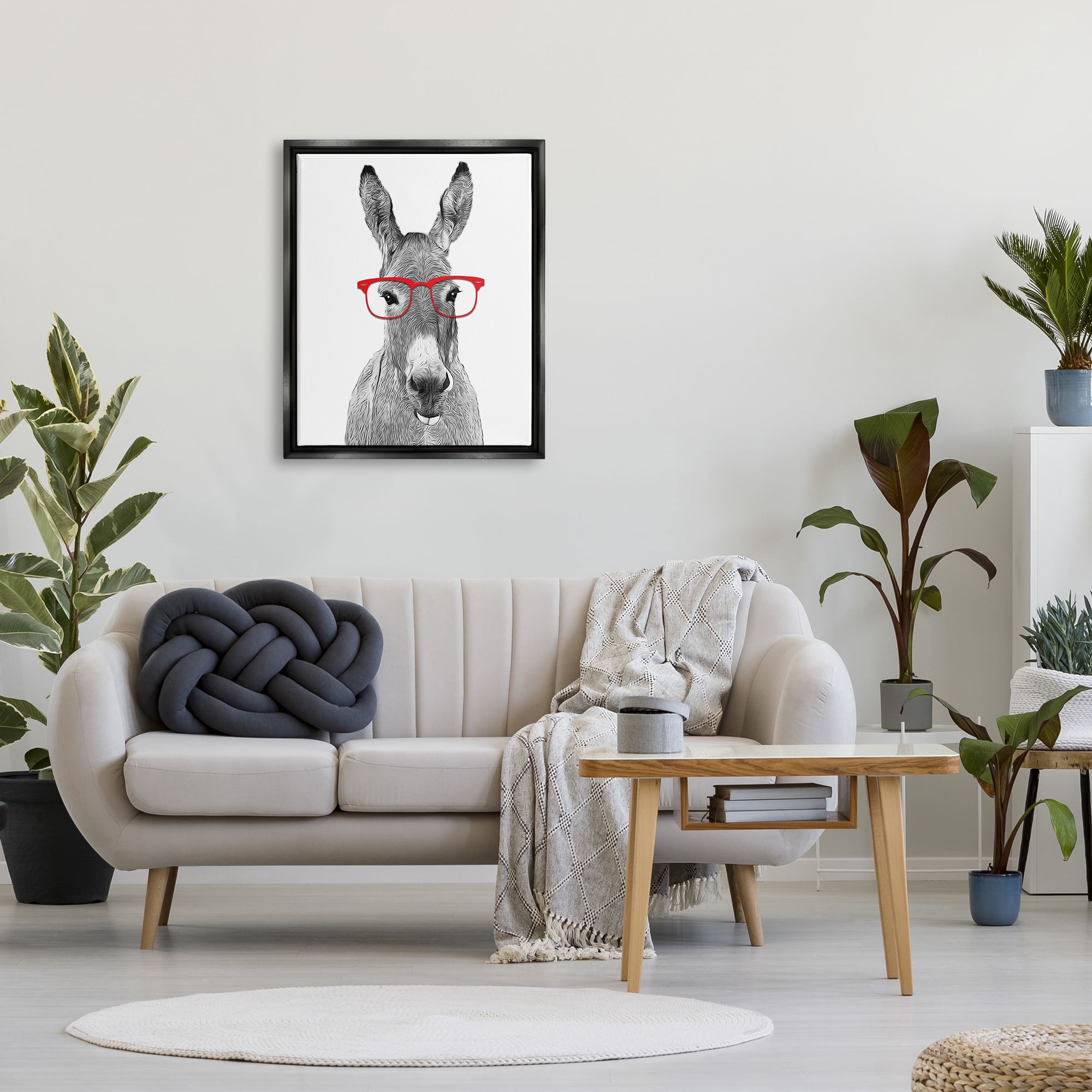 Stupell Industries Donkey In Red Eyeglasses Animal Animals & Insects Painting Black Floater Framed Art Print Wall Art