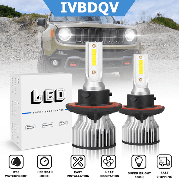 For Jeep Renegade 2015-2018 LED Headlight H13/9008 High/Low Beam Bulbs 6000K Bright White Pack of 2