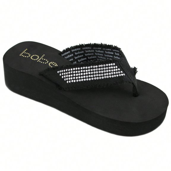 Women's Fashionable Rhinestone Fringe Decor Flip Flops Wedge Sandals Platform Flip Flop Toe Post Design Slippers