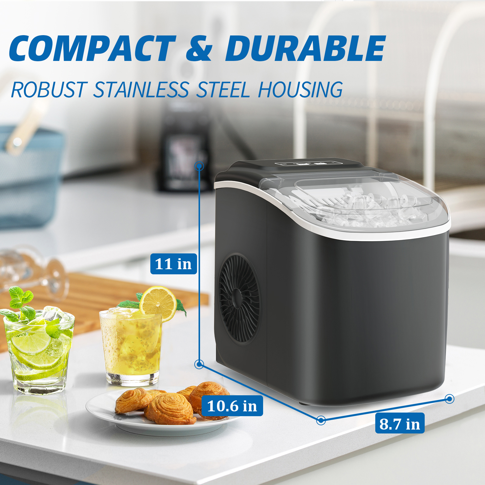 Dimedeal  26 lbs/24H Ice Maker, 9 Bullet Ice in 6 Min, Auto-Cleaning, Countertop Ice Machine