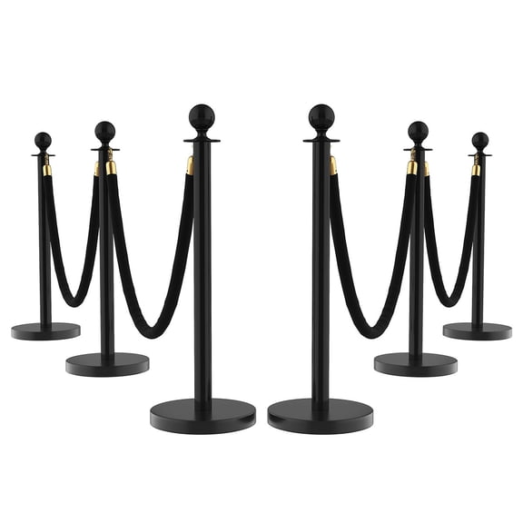 Ataucjin Black Crowd Control Stanchions with 5Ft Velvet Rope,Queue Barriers with Heavy-Duty Base, Ideal for Events, Theaters,Parties & Exhibitions,Easy-Assemble，4/6/8/12 Pack