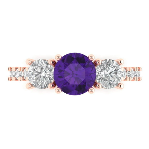 Three-Stone Engagement Ring for Women - 1.97ct Natural Amethyst in 14K Rose Gold Promise Ring
