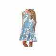 thumbnail image 2 of Robe T-Shirt Décontractée d'Été pour Femme, Sortie de Plage, Robe Débardeur Plissée Unie, 2TG, Fleur Bleue, 2 of 4