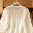 thumbnail image 5 of BODOAO Women Linen Embroidered Top Vacation Shirts Quick Dry Flowy Shirts Peasant Blouses Loungewear Summer Half Sleeve Soft Breathable Boho Tops Mexican Tunic Tops Fashion Outfits Beige 2Xl, 5 of 7