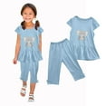 thumbnail image 5 of Chemises pour Filles, Ensemble Deux Pièces Été Col Rond Petit Imprimé Manches Courtes Manches Volantes Taille Élastique Pantalon Court, 5 of 5