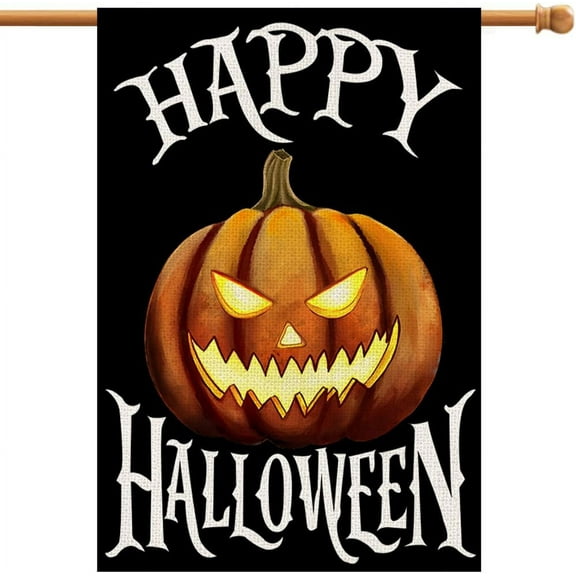 Happy Halloween House Flag 28x40 Inch Burlap Vertical Double Sided, Scary Pumpkin Holiday Yard Outdoor Decoration DF092-28