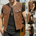 thumbnail image 5 of Biker Faux Leather Waistcoat Mens Cut Motorcycle Black Various Club Pocket Vests, 5 of 5