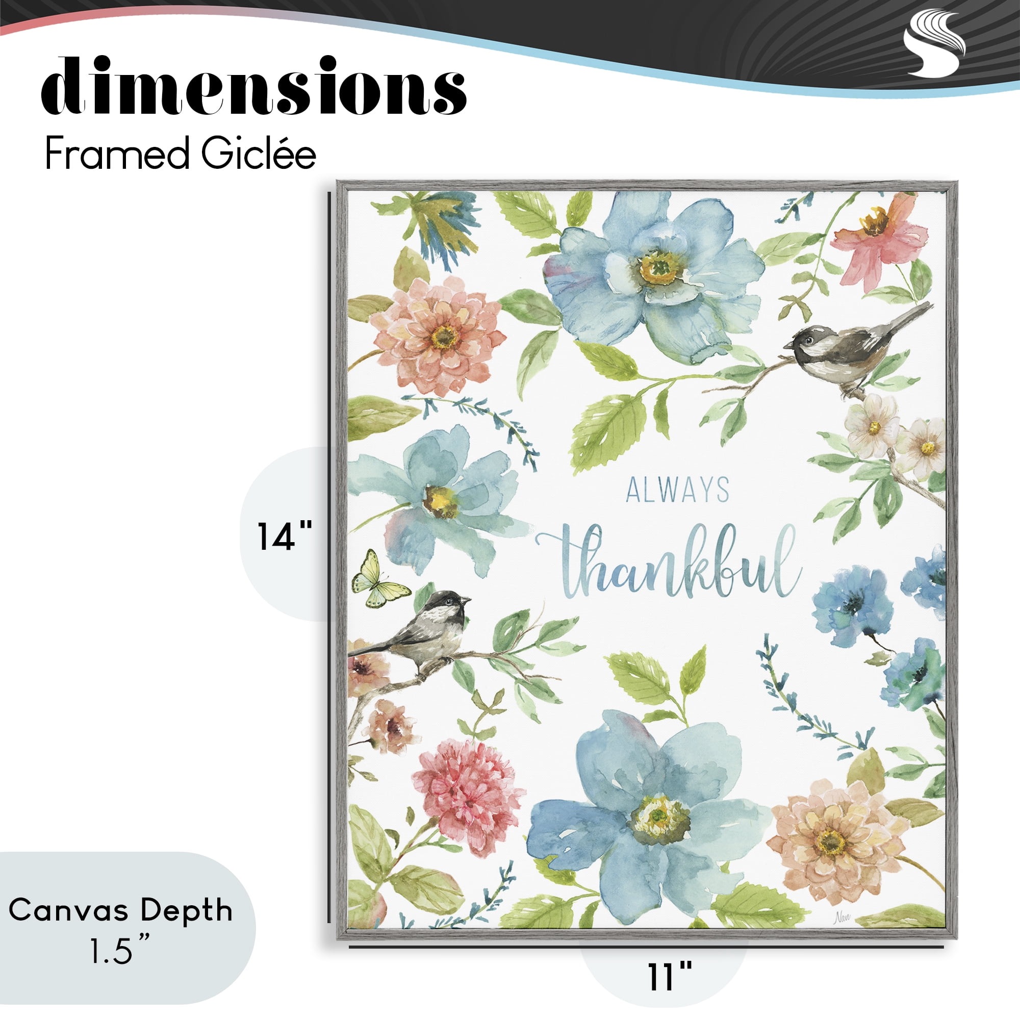 Stupell Industries Always Thankful Pink & Blue Gray Framed Giclee Art, design by Nan