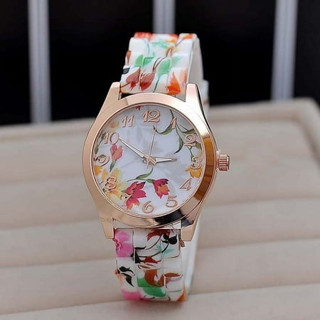 Watch for Women Silicone Printed Flower Causal Quartz Wrist Watches