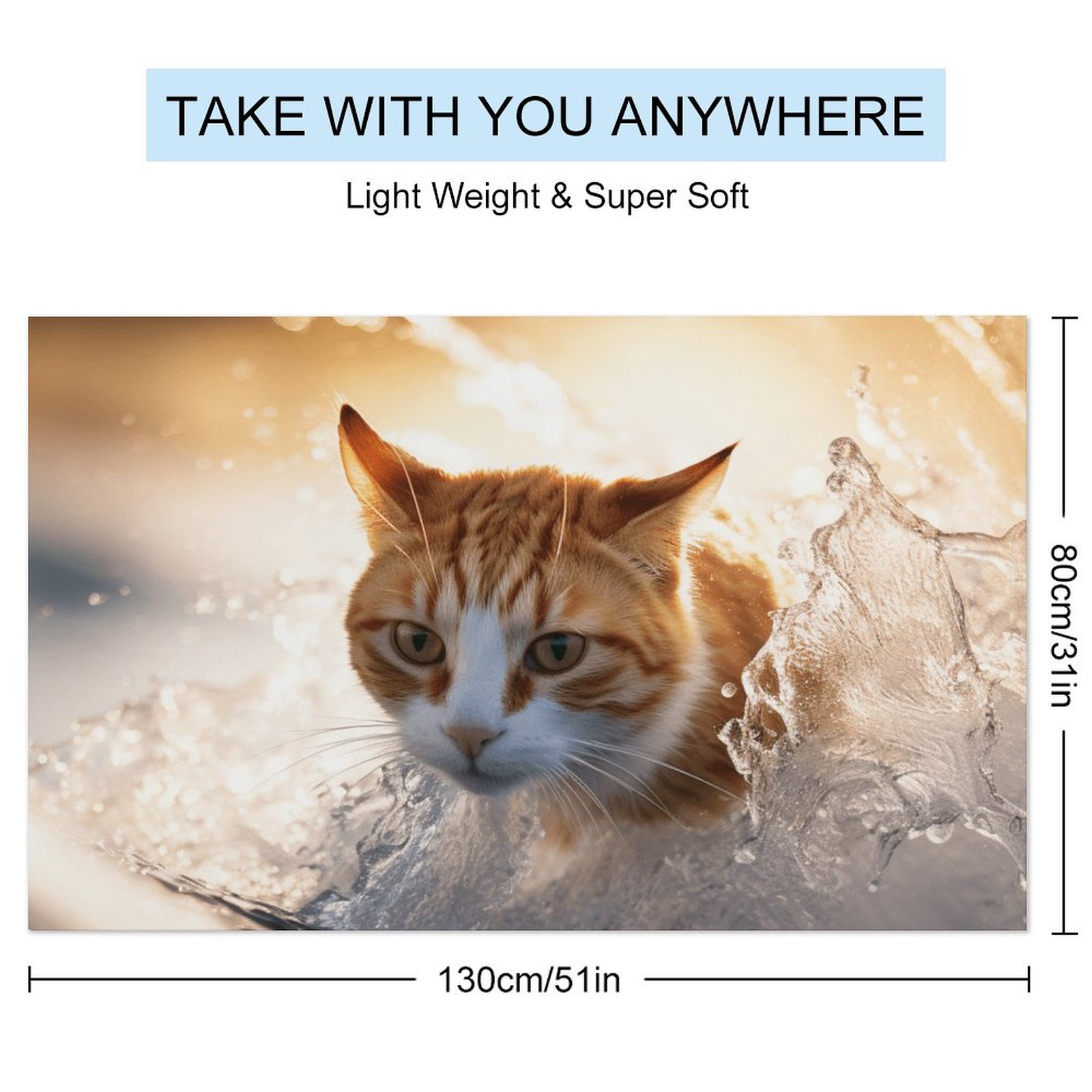 Surfing Cat Oversized Beach Towel XL Pool Camping Swim Towels 32''x63'' Soft Blanket Accessories Must Vacation Necessities Adult