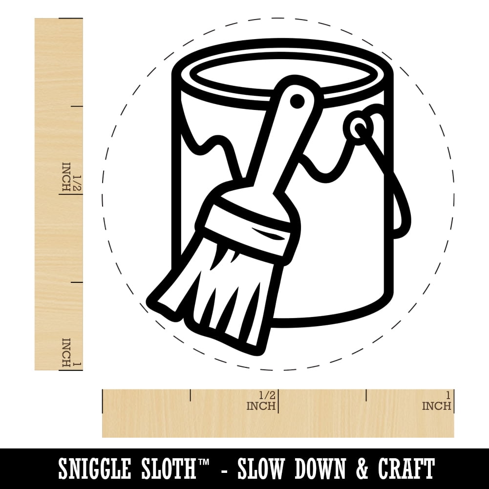 Paint Can with Brush Self-Inking Rubber Stamp Ink Stamper - Blue Ink - Large 1-1/2 Inch