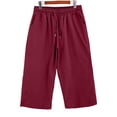 thumbnail image 4 of Capri Pants for Women 2026 Summer Petite Cotton Linen Casual Straight Drawstring Elastic Waist Cropped Trousers Wine S, 4 of 6