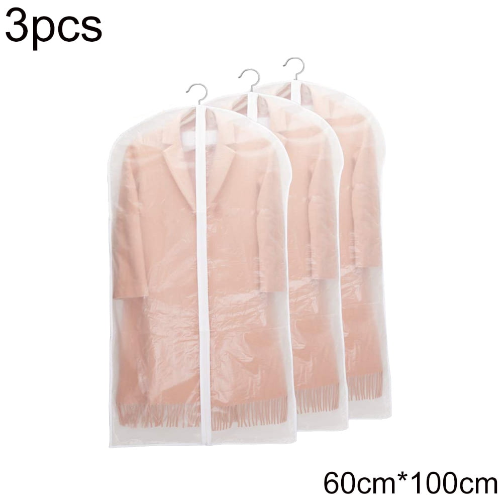 Naierhg 3Pcs Clear Garment Clothes Dust Cover Wardrobe Coat Suit Anti-dust Hanging Bag Black