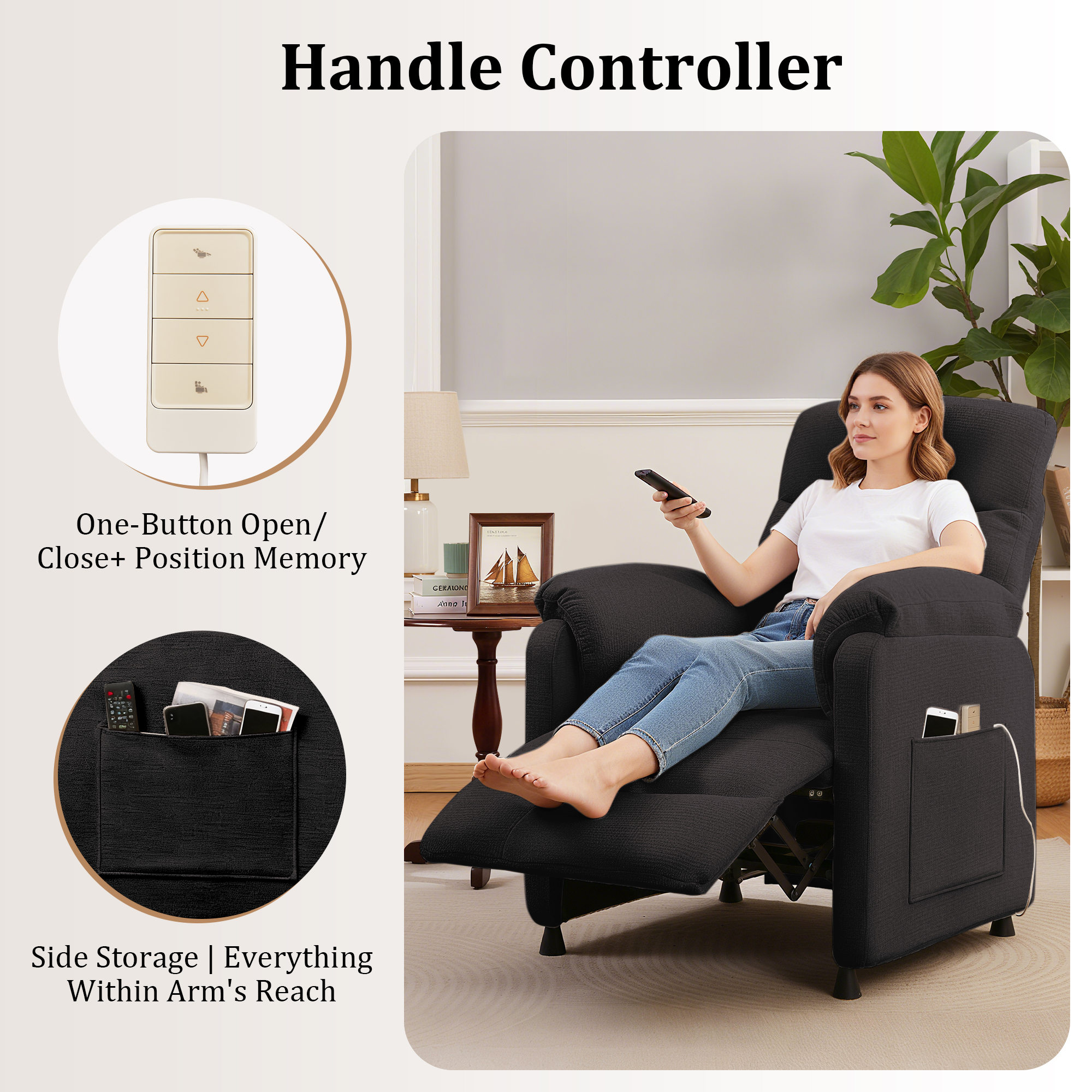 Miniyam Power Theater Chair in Black, 7-Zone Support, Full Steel Frame & 350Lbs Capacity for Home Theater