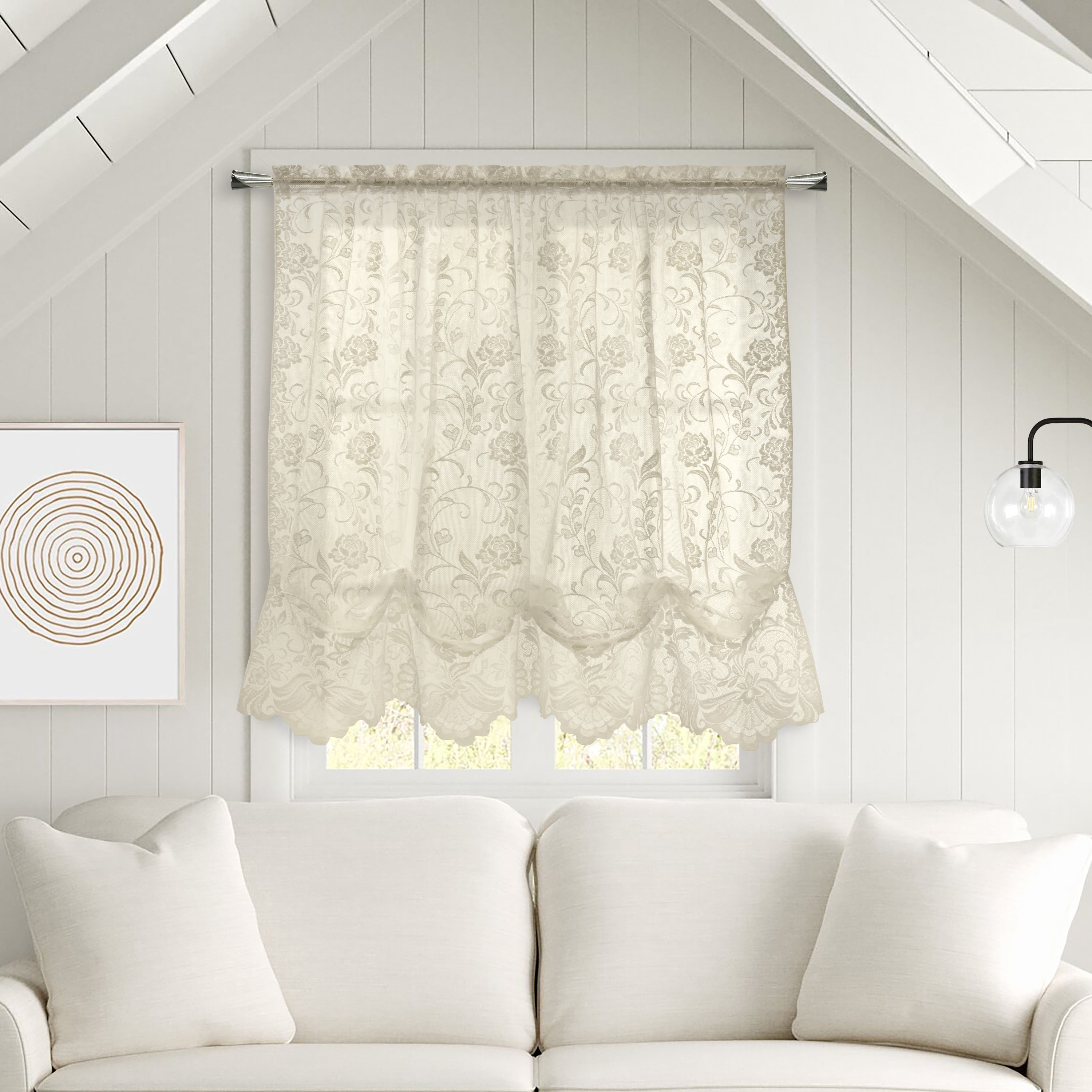 Louis Floral Lace Window Balloon Curtain Panel 55" x 63" in Ivory