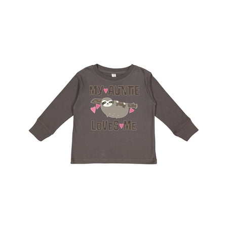 

Inktastic My Auntie Loves Me Niece Sloth Girls Long Sleeve Toddler T-Shirt