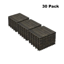 IVV 30 PCS Interlocking Deck Tiles, 12" Square Acacia Hardwood Outdoor Flooring, Deep Brown Waterproof & Anti-Mold Patio Tiles for Balcony, Backyard, Pool, Porch
