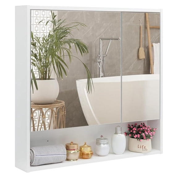Medicine Cabinet with Mirror and Shelves, Bathroom Wood Wall Cabinet Over The Toilet, Vanity, Recessed or Surface Mount, 30.07 Inch x 30 Inch, White