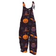 thumbnail image 2 of Women's Jumpsuit Halloween Print Casual Loose Vintage Shoulder Strap Cotton Linen, 2 of 3