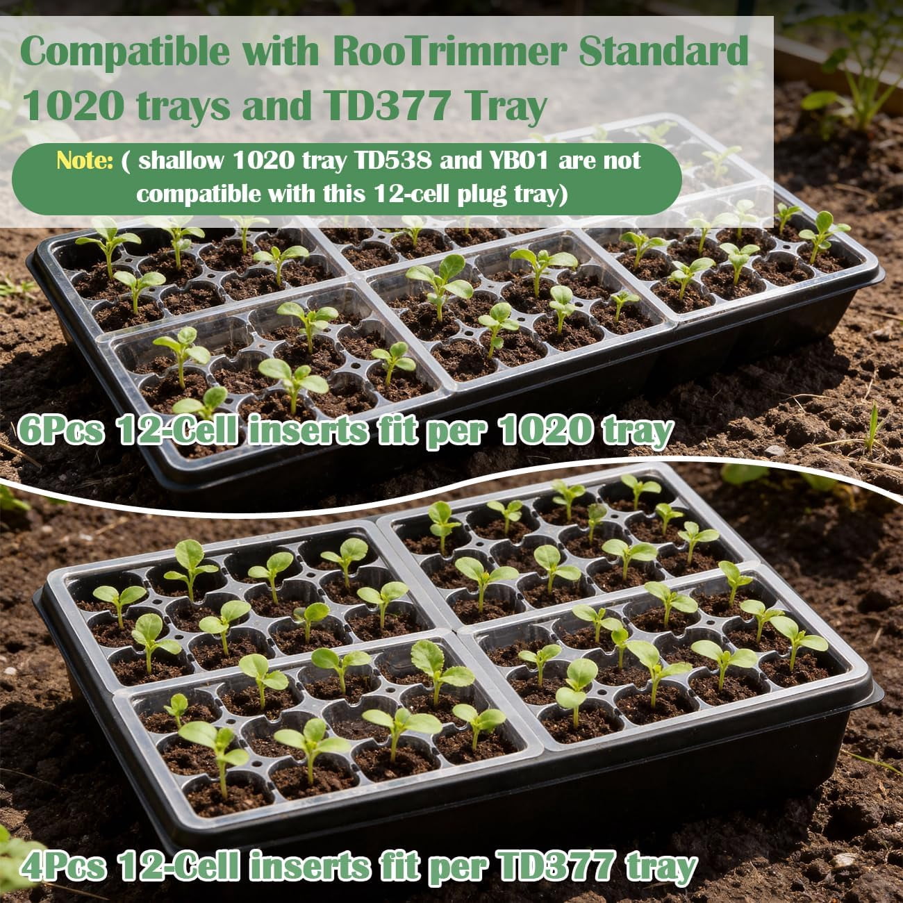 60 Pack Reusable 12-Cell Seed Starter Tray, Plant Starter Trays with Large Drainage Holes for Seed Germination, Easy to Repotted, Fits Standard 1020 Flats and Trays, Black