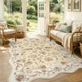 thumbnail image 4 of Moynesa 5'x7' Vintage Floral Area Rugs for Living Room, Scalloped Non Slip Washable Rug for Bedroom, Distressed Farmhouse Accent Carpet for Dining Room Sunroom Nursery, Cream Beige, 4 of 12