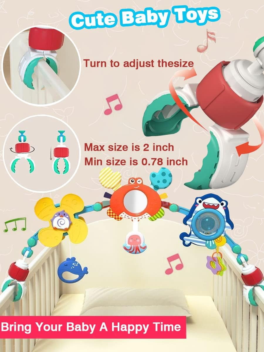 Ludolm Baby Stroller Arch Toys, Travel Car Seat Toys, Baby Play Arch Crib Accessory Toys, Mobile for Bassinet, Pram Activity Arch Bar Toys for Babies Infants