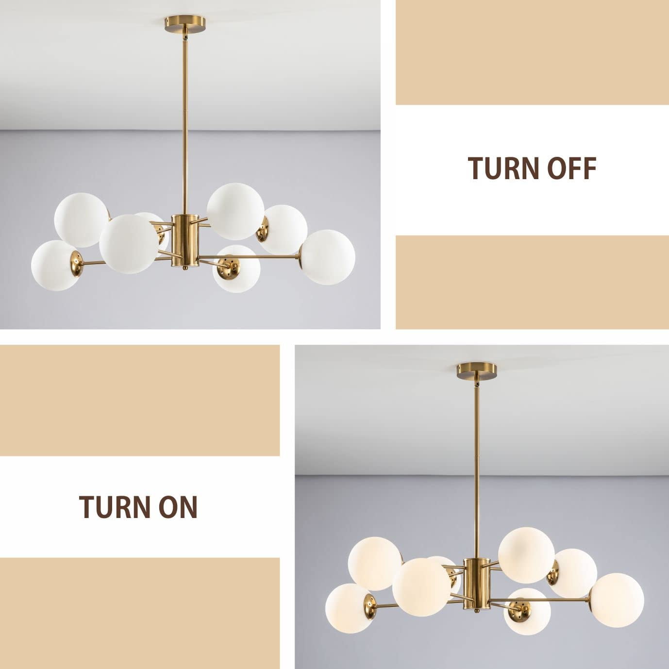 KCO Lighting 8-Light Glass Sputnik Chandelier Modern Gold Chandeliers