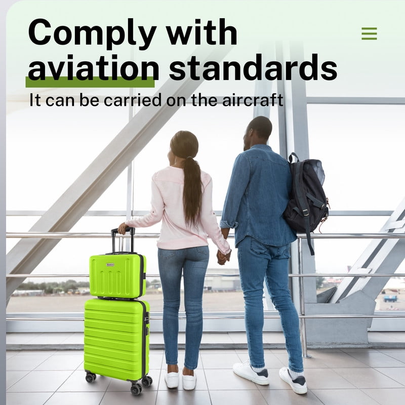 Luggage Sets 2 Piece Hardshell Lightweight Carry on Luggage Cosmetic Case with wheels USB Port TSA Lock 14 20 inch AppleGreen