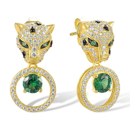 Santuzza 925 Sterling Silver Gemstone Golden Leopard Earrings Green Spinel Cubic Zirconia Stud Earrings for Women