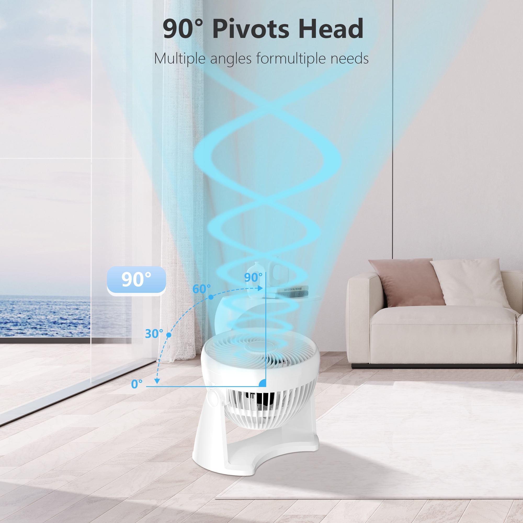 Qunler Table Fan, 9" Quiet Air Circulator Fan with 3 Speeds & 90° Pivoting Head, Air Conditioner Companion Small Desk Fan for Bedroom, Home, Office, Wall-Mounting Available, White