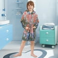 thumbnail image 5 of FORMRS Niños Bathrobe Unisex Hooded Robe Soft Plush Pajamas Sleepwear, Size 7-9T, Orange Vibrant Flowers, 5 of 7