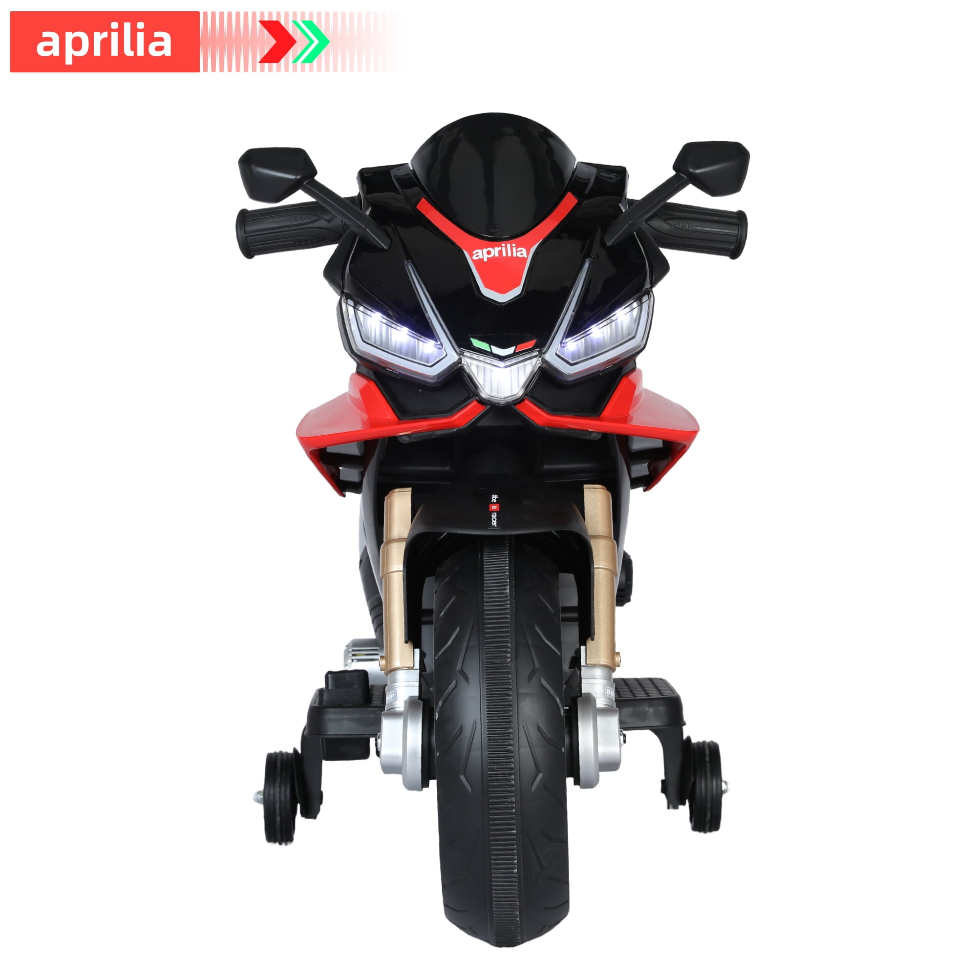 HEIMILI Black 12V Aprilia Kids Motorcycle Training Wheels Battery Motorbike w/Bluetooth Music LED Lights