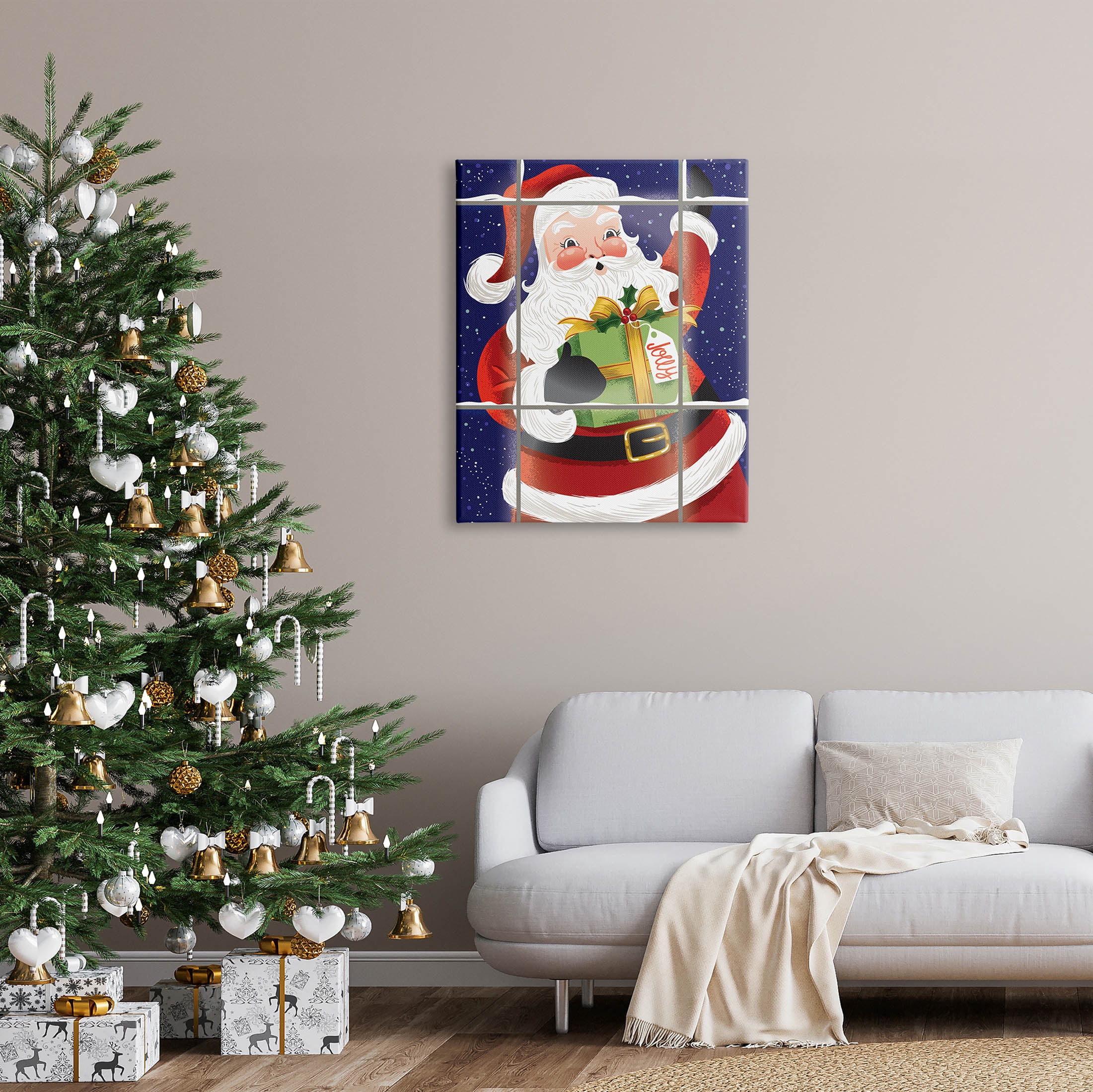 Stupell Industries Vintage Jolly Santa Window Graphic Art Gallery Wrapped Canvas Print Wall Art, Design by Arrolynn Weiderhold