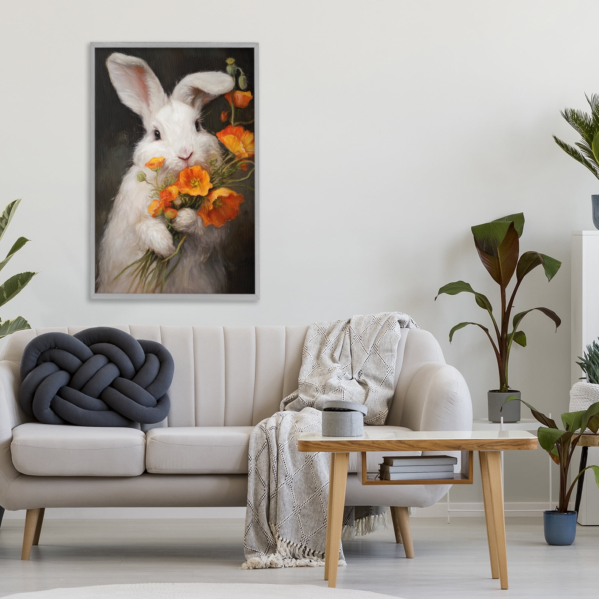 Stupell Industries Floppy Loves Her Poppies Gray Framed Giclee Art, design by Tina LeCour