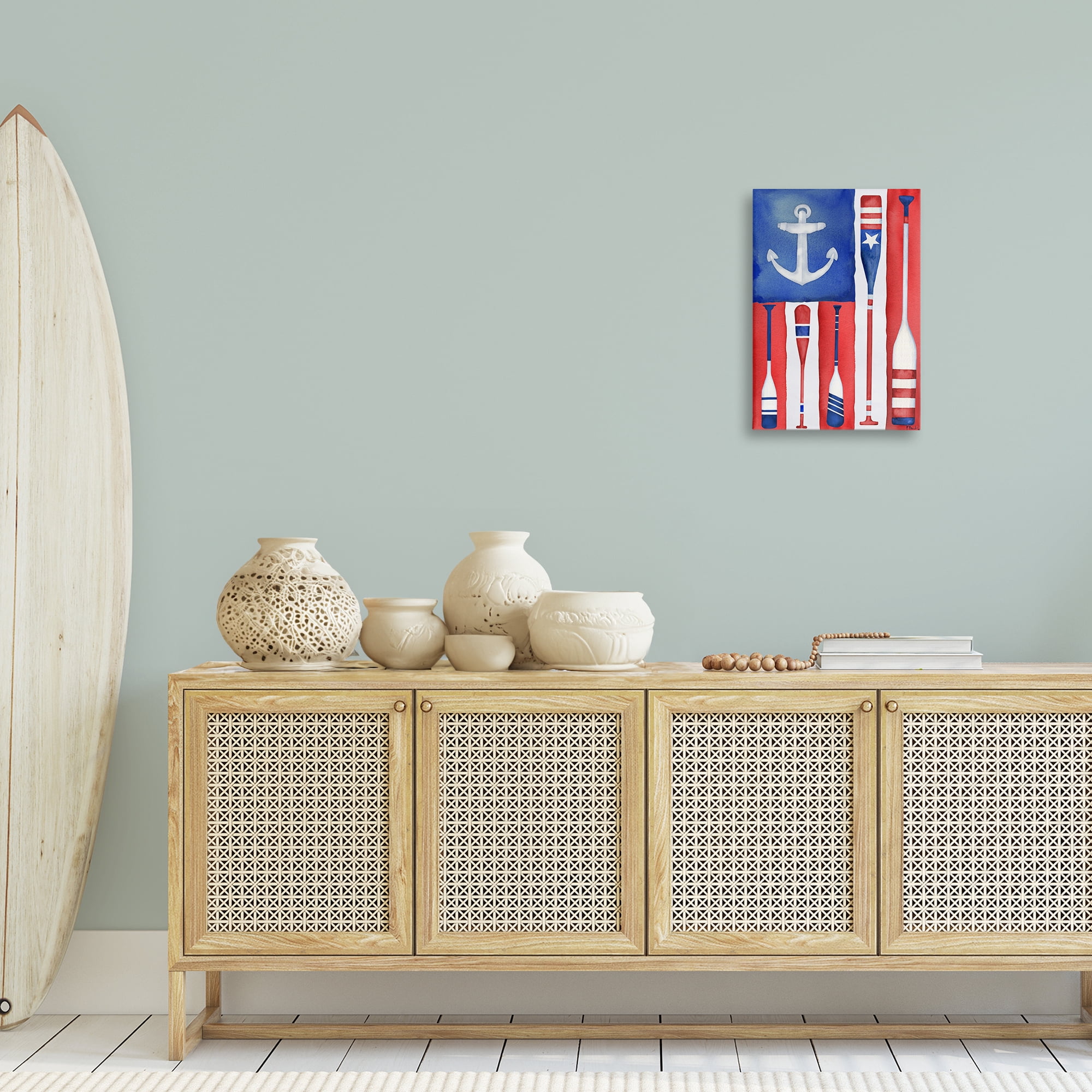 Stupell Industries Americana Oar Flag Patriotic Painting Wrapped Canvas Art Print Wall Art, 16 x 24