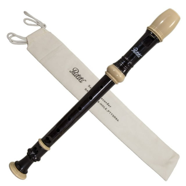 Paititi Flauta dulce soprano de 8 agujeros con varilla de limpieza + bolsa de transporte, color crema/negro, llave de C