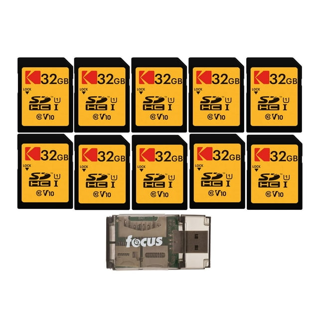 Tarjeta SDHC UHS-I KODAK de 32 GB, clase 10, paquete de 10 con lector USB