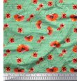 thumbnail image 1 of Soimoi Green Rayon Fabric Text & Poppy Floral Fabric Prints By Yard 56 Inch Wide, 1 of 3