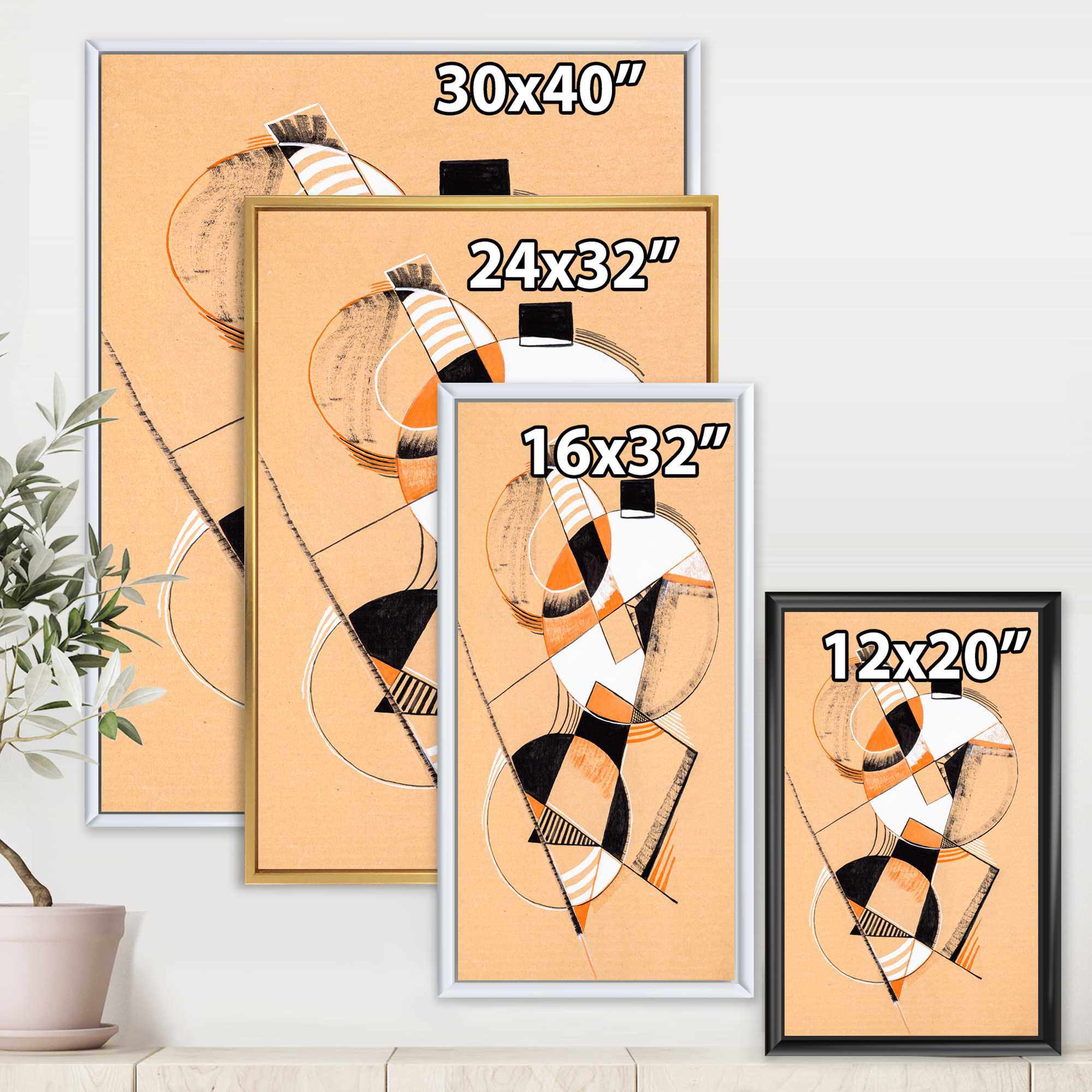 Designart 'Abstract Compositions Of Colored Geometric V' Modern Framed Canvas Wall Art Print