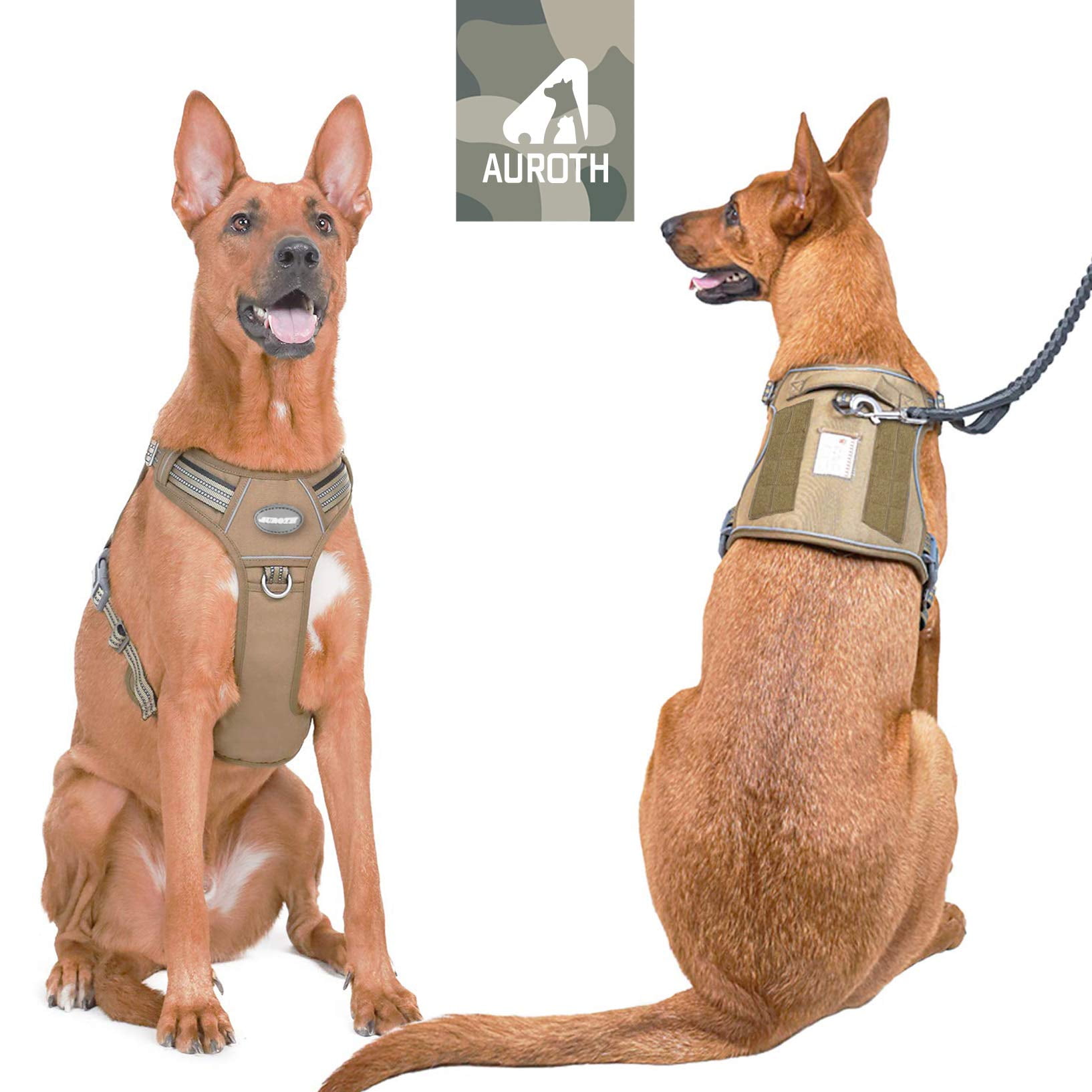 Auroth No Pull Dog Harness for Large Dogs, No Choke XL Dog Harness Vest with Durable Handle, Adjustable Easy on Pet Harness for Training Walking, Reflective Soft Padded Dog Vest Harness, Army Yellow