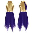 thumbnail image 6 of Aislor Women Sleeveless Color Block Lyrical Dance Costume Chiffon Hem Shiny Praise Dance Tunic Dress Dark Purple S, 6 of 7