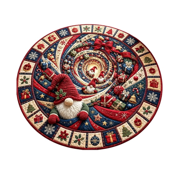 3D Christmas Illusion Round Rug, Faux Wool Round Rug with Christmas Gnome Pattern, Entryway Holiday Home Decor