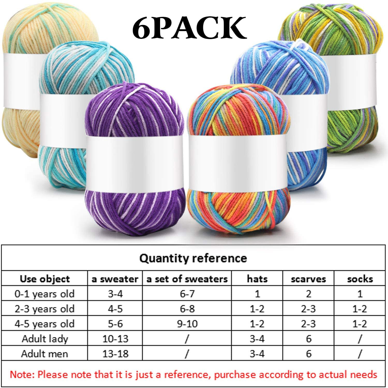 WILLBOND 6 Pcs 50g Crochet Yarn Multi Colored Knitting Yarn Bulk Acrylic  Weaving Yarn Crocheting Thread (Blue White, Purple White, Purple Yellow,  Purple Pink, Purple, Purple Blue, 5-Ply)