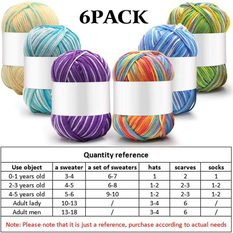1/6 Rolls Glow in The Dark Yarn, Crochet Yarn for Crocheting, Yarn for DIY Art,Knitting, Crocheting and Crafts, 58 Yards Colorful, Size: 2mm*53m