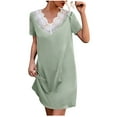 thumbnail image 1 of EQWLJWE Robe pour Femmes Été Élégante Ample Confortable Décontractée Manches Courtes Col en V Dentelle Aguichant Patchwork Robe, 1 of 7