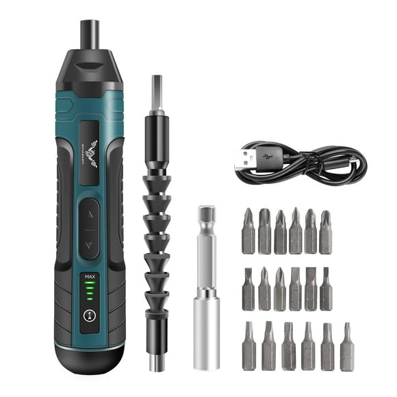 JENABOM Destornillador Eléctrico Inalámbrico, Destornillador de 3.6V, Torque Máximo de 5N.m, Destornillador Inalámbrico para Uso Diario E Industrial Ligero (Incluye Juego de 21 Piezas de Brocas)