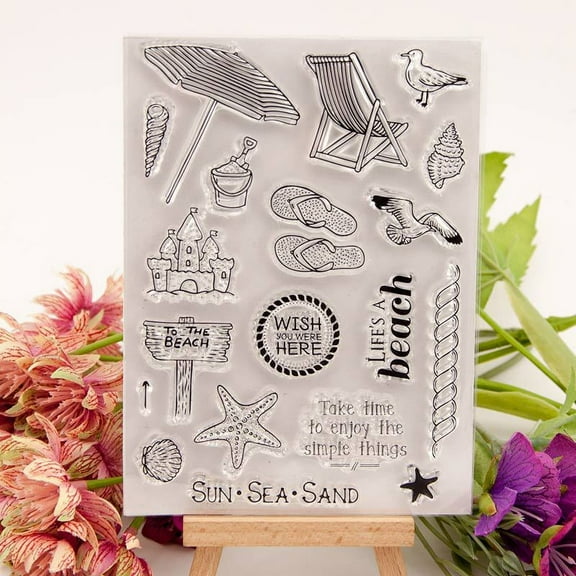 Ouginx Clear Stamps, Sandy Beach Rubber Stamp for Scrapbooking and Card Making Supplies