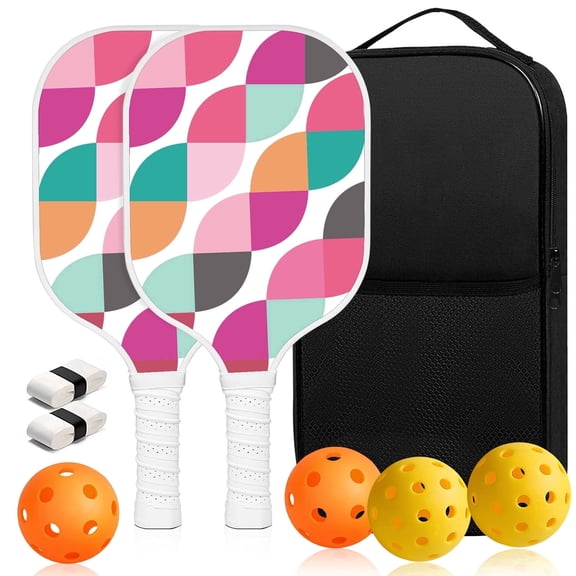 Pickleball Paddles Set of 2, Fiberglass Pickleball Racket, 2 Pickleball Rackets, 4 Balls, 2 Grip and 1 Portable Carry Bag, 2 Pack Aesthetic Pickle Ball Rackets for Men and Women